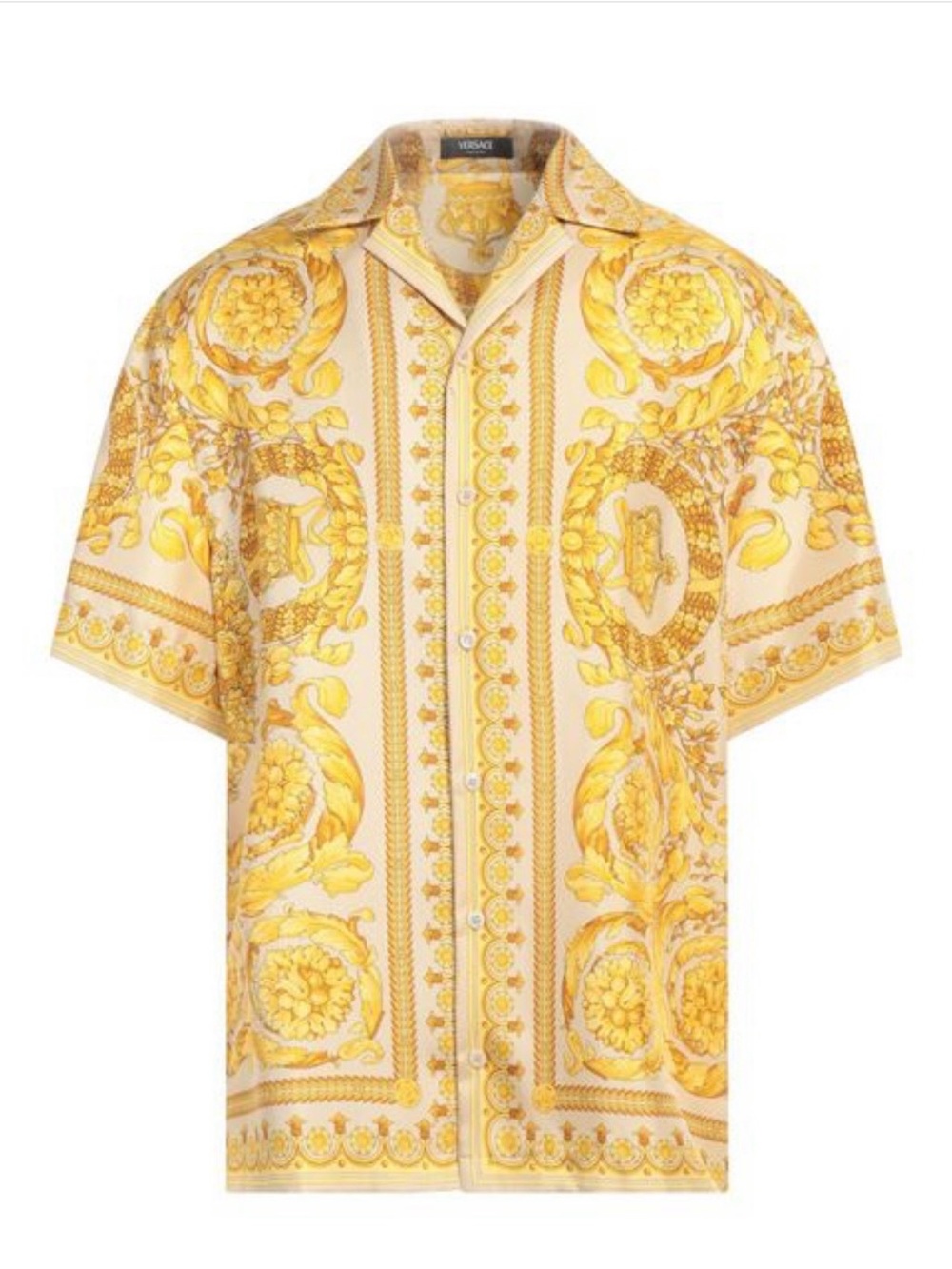 Versace Yellow and Cream Baroque Short-Sleeve Button-Down Shirt